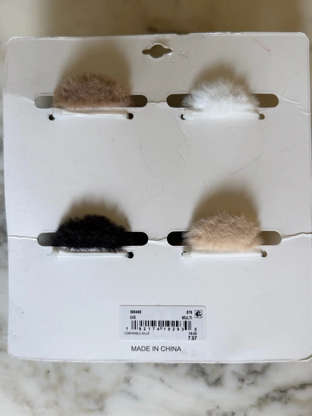 NWT nOir Set of 4 Faux Fur Hair Claw Clips Neutral Black Ivory Beige